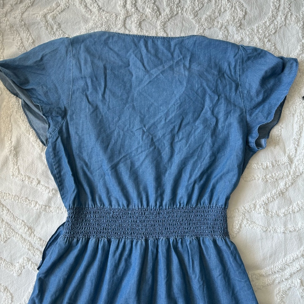 MICHAEL Michael‎ Kors Blue Chambray Faux Wrap Ruffle Dress Size Large - Picture 6 of 7